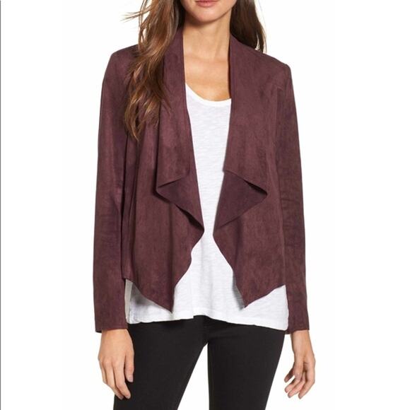 NWT Kut from the Kloth Faux Suede Burgundy Drape Front Jacket Moto Blazer Small - Picture 1 of 8